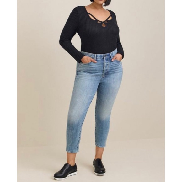 🆕 Mom Straight Vintage Stretch High Rise Blue Denim Jean 18 T NWT Torrid New - Picture 3 of 4